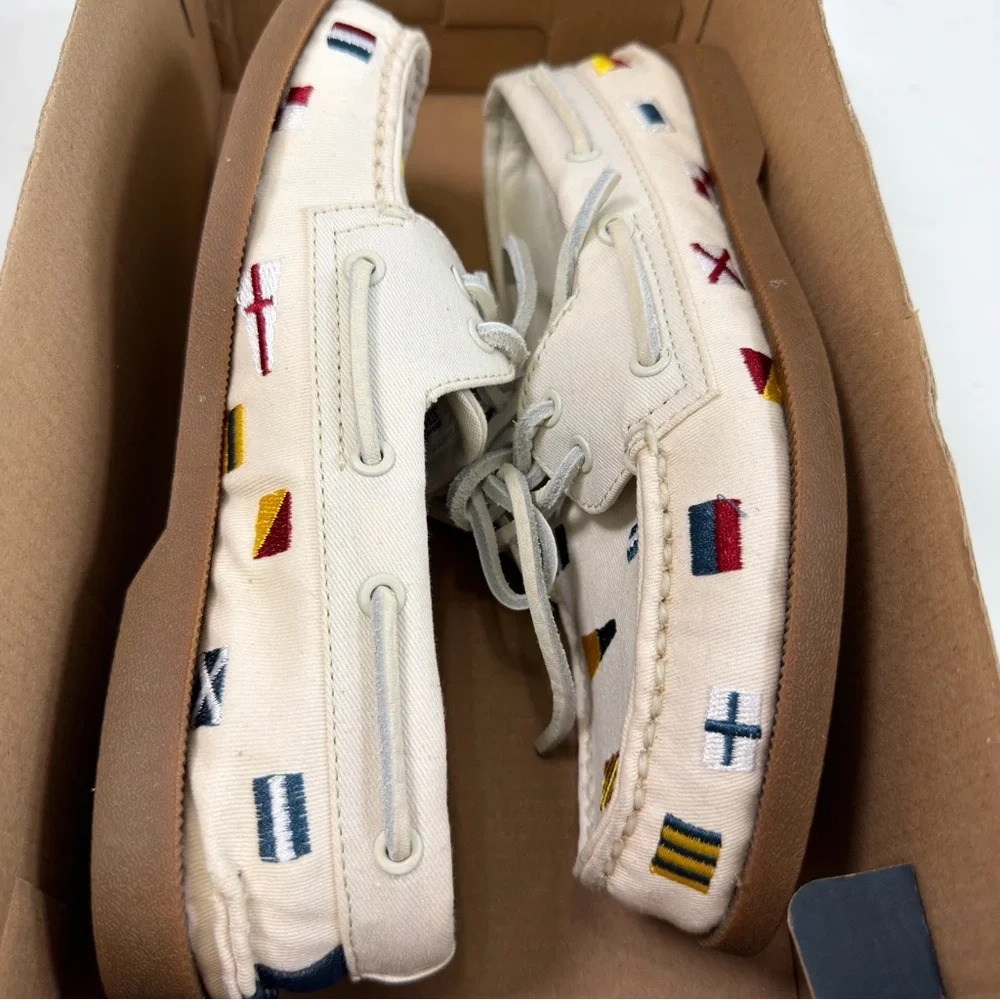 Sperry Authentic Original Boat Shoes in Canvas Nautical Embroidered Size 5